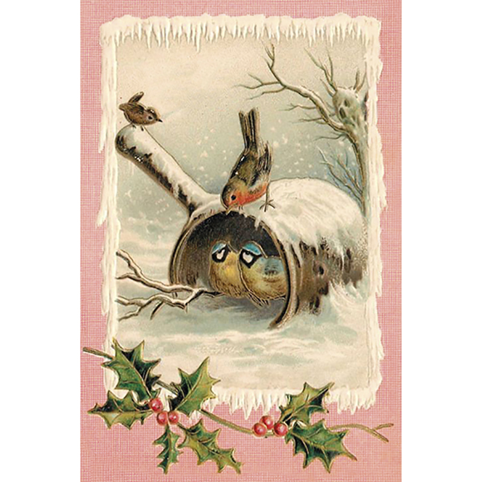 Vintage joulukortti Linnut